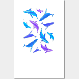 Whales Dancing in White Water Posters and Art